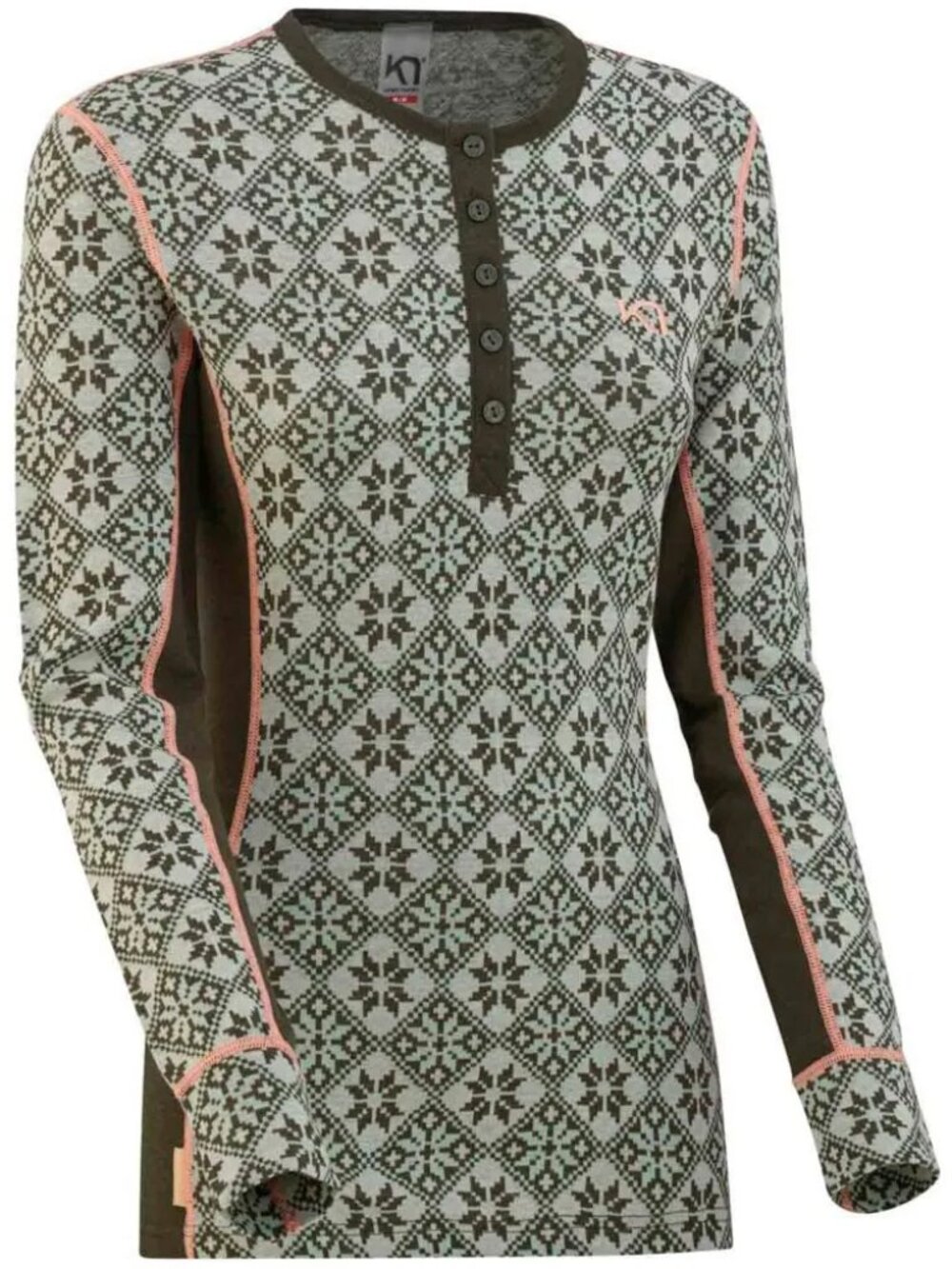 Kari Traa Rose Long-Sleeve Base Layer Olive Nordic Henley Thermal Top Small